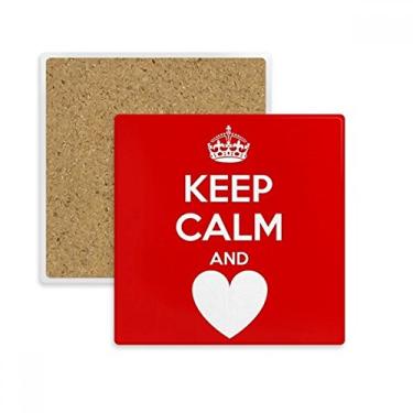 Imagem de Porta-copos quadrado vermelho com citação Keep Calm And Love
