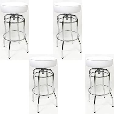 Imagem de Kit 4 Banquetas Bar Alta Giratória Cromada Assento Branco - Poltronas do Sul