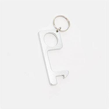 Imagem de Ferramenta de prensa de porta de elevador sem contato Antimicrobiano Abridor de porta de liga de alumínio Abridor de garrafa portátil chaveiro, prata