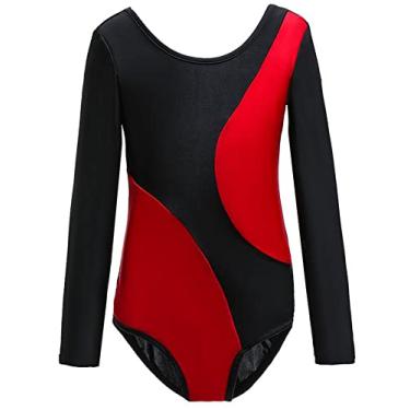 Imagem de SEAUR Collant de ginástica para meninas, roupa de dança, roupa de bicicleta, roupa de ginástica, roupa de ginástica, B Manga Comprida/Vermelho, 8