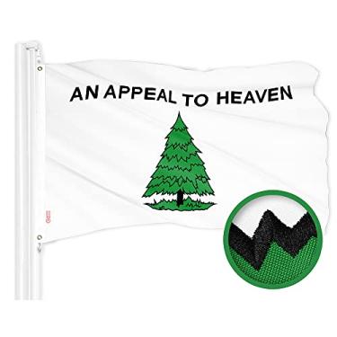 Imagem de G128 Bandeira An Appeal to Heaven | 9,5 x 1,5 m | Poliéster 300D bordado da série ToughWeave | Bandeira histórica, design bordado, interior/exterior, ilhós de latão