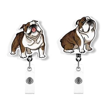 Imagem de WIRESTER Conjunto de 2 porta-crachás retráteis com clipe jacaré para funcionários de escritório, equipes médicas, enfermeiras, médicos, professores, estudantes - buldogue inglês engraçado, posturas