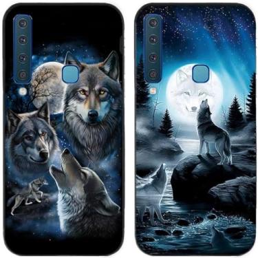 Imagem de 2 peças Moon Wolf Group Capa de telefone traseira impressa TPU gel silicone para Samsung Galaxy todas as séries (Galaxy A9 2018)