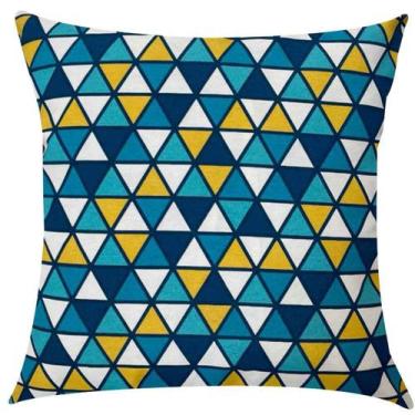 Imagem de Capa De Almofada Geométrico Azul E Amarelo Impermeável 45X45cm - Sua C