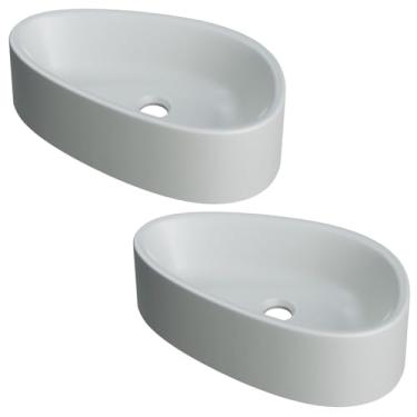 Imagem de Kit 02 Cubas de Apoio Gota Para Banheiro Lavabo C01 BG43W Cinza Matte Fosca - Lyam