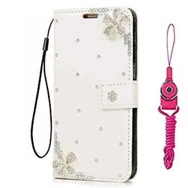 Imagem de Capa para celular Sharp AQUOS Simple Sumaho 6, carteira de couro brilhante feita à mão e alça de pescoço [suporte] [fecho magnético] para Sharp AQUOS Simple Sumaho 6 capa de telefone (tamanho 28)