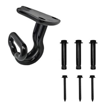 Imagem de Vseegrs 1 conjunto de cabides de aço inoxidável preto com 6 parafusos, equipamento de balanço resistente com capacidade de 500 kg, ganchos de rede para rede, cadeira de balanço, bolsa de ioga,