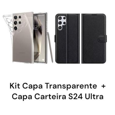 Imagem de Kit Capa Capinha Transparente + Capa Carteira Preto Para Samsung S24 U