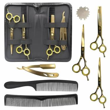 Imagem de Kit 3 Tesouras Profissionais Fio Laser Fio Navalha Desfiadeira Navalha