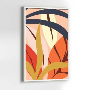 Imagem de Quadros Decorativos com com Moldura Folhas Planta Laranja Amarelo Vert