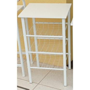 Imagem de Fruteira De Cozinha De Chão Montreal Em Aço E Mdf 3 Cestos Branco e Ja