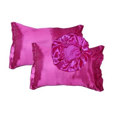 Imagem de Kit Cetim Seda Luxo 2 Fronhas 1 Touca Antifrizz - Magic Enxovais, Rosa