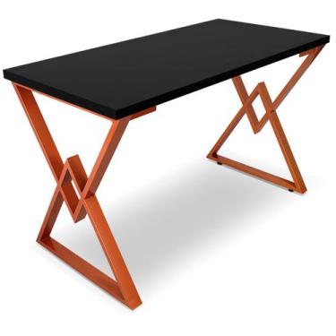 Imagem de Mesa P/ Escritório Jantar Gamer Ouro 1,00x0,60 Em Aço Tampo Em Madeira