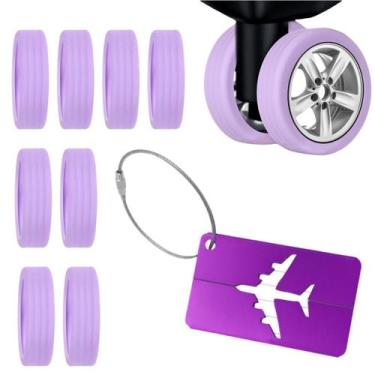 Imagem de Kit Tag Para Mala De Viagem + 8 Protetores De Rodinha Bagagaem Sem Bar