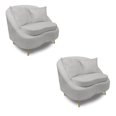 Imagem de Poltrona Decorativa Orgânica Pé Ferro Dou Kit 2 Zaya Bouclê Cinza C05 - D`rossi