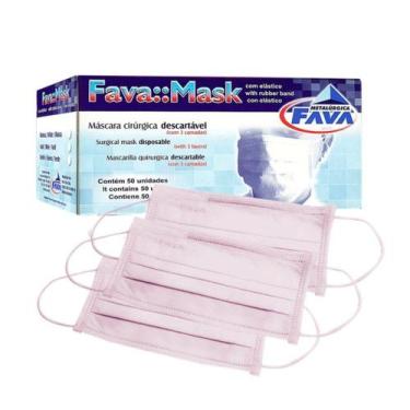 Imagem de Máscara Tripla Descartável com Elástico Fava (50 Unidades) - Rosa