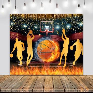 Imagem de Pôster com tema de basquete, decoração de festa de aniversário, fundo fotográfico, para decoração de festa de basquete, artigos de festa, 2,1 x 1,5 m