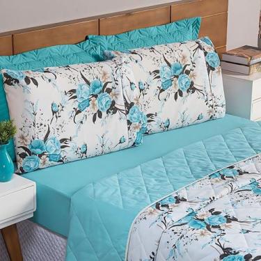 Imagem de Kit Cobre Leito e Jogo de Lençol Queen 4 Peças Esmeralda 100% Algodão 