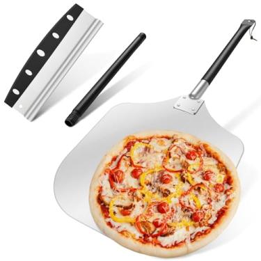 Imagem de Casca de pizza de 30,5 cm com cortador de pizza, espátula de alumínio Leonyo com alça ajustável de comprimento, descascador de pizza para assar forno de pizza para família, massa, pão e pastelaria,