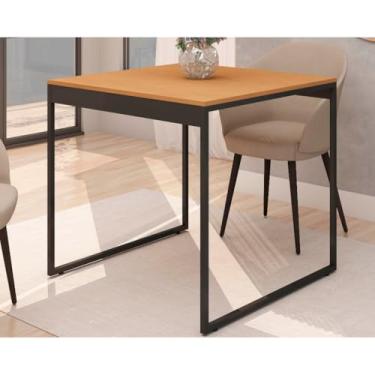 Imagem de Mesa de Jantar Quadrada Industrial Pés Metal 80x80 cm 4 lugares Para Apartamento(Freijo/Preto)