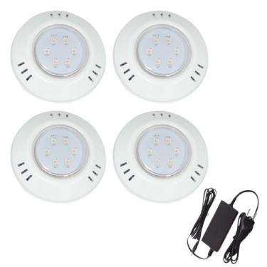 Imagem de Kit 4 Hiper Led 9W Azul Abs Piscina E Fonte 3A - Brustec