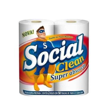 Imagem de Papel Toalha SOCIAL CLEAN 19x21,5cm com 2 Rolos de 50 Folhas