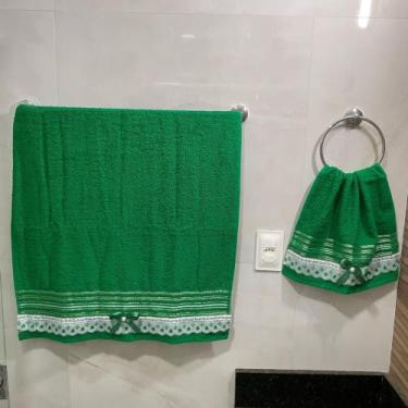 Imagem de Jogo De Toalhas Banho E Rosto 2 Peças Conjunto Algodão - SV, Verde