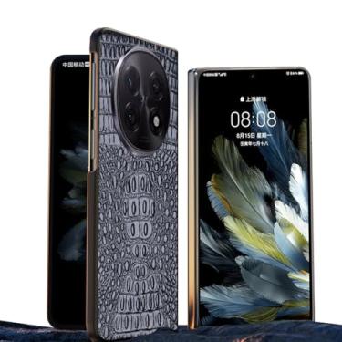 Imagem de HAO RIYLN Capa de couro genuíno para Oppo Find N5, capa traseira moderna, ultrafina, antirqueda, negócios, padrão clássico de crocodilo, proteção total para lentes, preta, Find N5