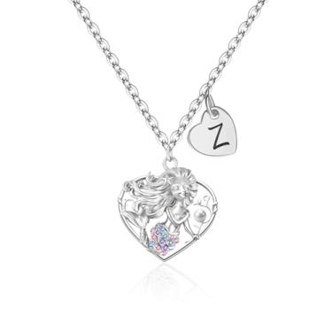 Imagem de Aueoero Presentes para meninas e crianças - Colar de sereia com inicial 3D para mulheres, adolescentes, colares de sereia com coração de pérola para presentes de aniversário, presente de Natal, G