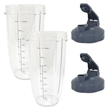 Imagem de 4 peças de copos de liquidificador de 940 ml compatíveis com Nutribullet Pro 600W 900W peças de reposição com tampa dobrável conveniente para levar