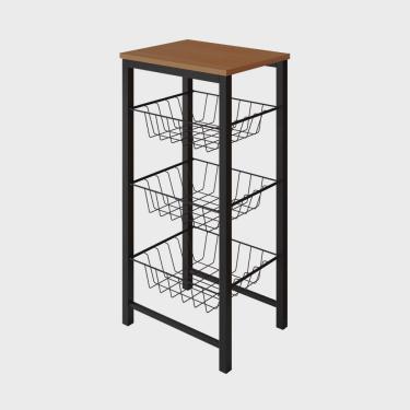 Imagem de Fruteira de Chão Cozinha Montada Aço Preto Tampo Canela Roma