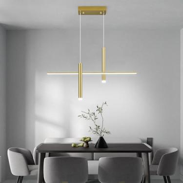 Imagem de BNHHLZ Luminária Pendente Linear Led Moderna Com Dois Holofotes, Regulável, 6000K, Para Ilha De Cozinha, Lustre Dourado Para Sala De Jantar, Mesa De Estar E Quarto (C31,5 Pol.)
