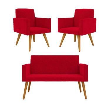 Imagem de Kit Sofá Namoradeira + 2 Poltronas Decorativas vermelha