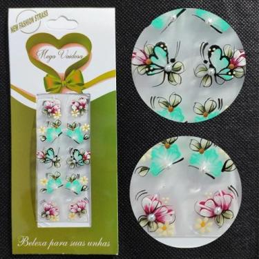Imagem de Kit 100 Adesivos de unhas com 5 pares em cada cartela total 10 cartela