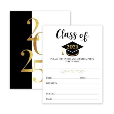 Imagem de Convites de festa de formatura em ouro e preto 25- 2020 com envelopes para a faculdade 2020, ensino médio, comemoração de graduação ou anúncio - cartões de convite preenchidos com estilo - artigos de decoração de festa
