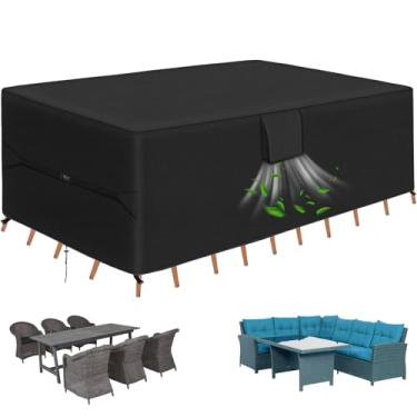 Imagem de RICHIE Capas Para Móveis De Jardim - Capa Mesa Retangular Resistente À Água 600D, Conjunto Gramado Refeições Ao Ar Livre E Cadeiras Assento 128" C X 82" L 28" A