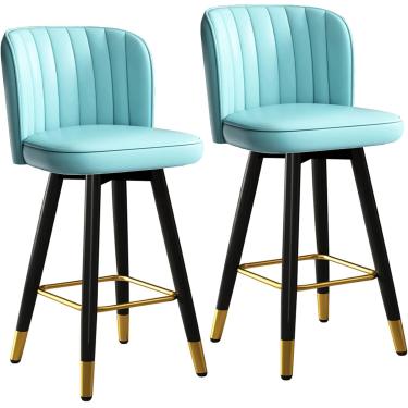 Imagem de Conjunto de 2 barstões de barstool de cadeiras altas, bancos de balcão de jantar modernos com couro estofado, moldura de metal e apoio de pé de ouro, azul, 65 cm