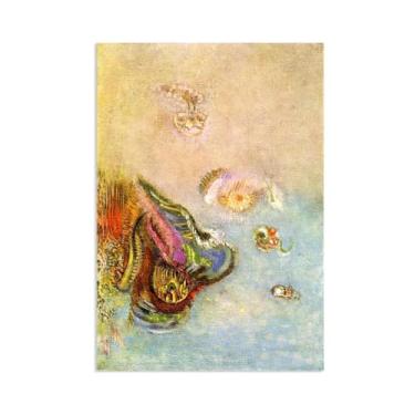 Imagem de Jacob Wrestling with the Angel Impressão artística em tela esticada pintura emoldurada pôster giclee decoração de parede por Odilon Redon para sala de estar e quarto pôster de 80 x 60 cm (32 x 24