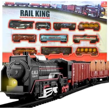 Imagem de Trem Brinquedo Locomotiva 9 Vagões Trenzinho Classico Luz Som Castela
