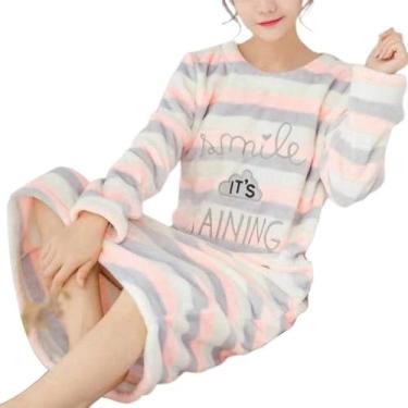 Imagem de 2020 Vestido De Noite De Inverno Flnel Mulheres Plus Size Camisola Quente Solta Bonito Impressão Sleepshirts Manga Longa Homewear Camisola, Color 3, hXL