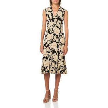 Imagem de Tommy Hilfiger Vestido midi império com manga cavada e gola V, Preto/Areia, 36