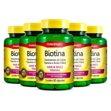 Imagem de Kit 5 Biotina Hair & Nails Vitamins Maxinutri 60 Cápsulas