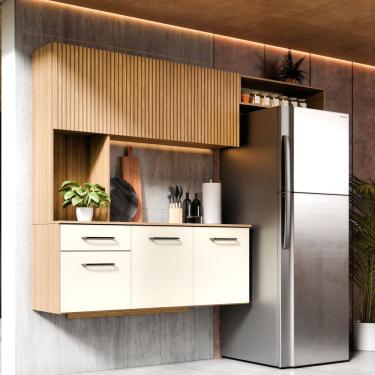 Imagem de Armário De Cozinha Completo Joana Com 6 Portas E 1 Gaveta Para Cozinha Compacta Ripado Off