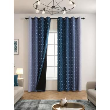 Imagem de Cortinas blackout ombré, conjunto de 2 painéis de 2 painéis, cortinas com isolamento térmico azul marinho e branco acinzentado para quarto, cortinas com ilhós para escurecimento de quarto inteiro para