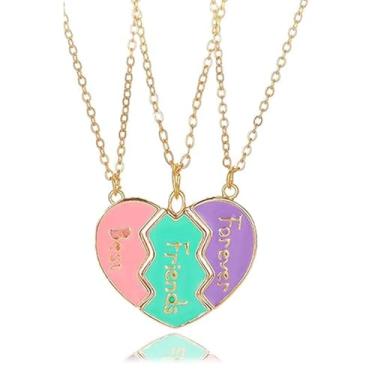 Imagem de Colar de amizade com 3 peças, colorido para mulheres, colar de declaração de melhor amiga, colar exclusivo em memória de coração, colar delicado de proteção da amizade, acessórios de bijuteria, Large