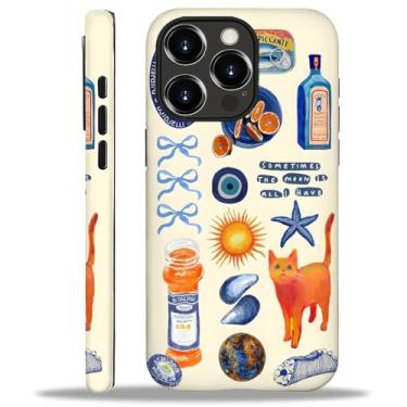 Imagem de Goodsprout Capa compatível com iPhone 14 Pro Max, capa rígida híbrida de 2 camadas + capa protetora de silicone - resistente a arranhões à prova de choque - colagem de laço de gato com garrafa