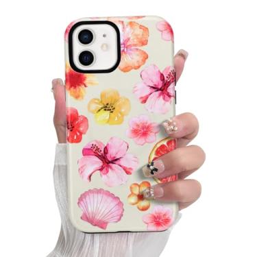 Imagem de SOKAD Capa de telefone magnética hibisco concha para iPhone 12, linda estampa floral de verão compatível com Magsafe Matte Capa protetora com protetor de tela para meninas e mulheres