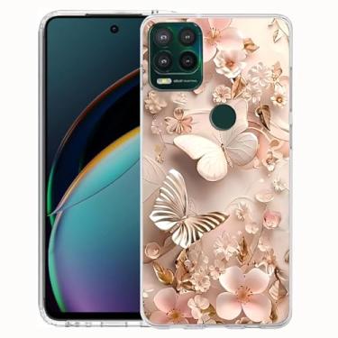 Imagem de FLYING FLIER Capa para celular Motorola Moto G Stylus 5G 2021, [proteção de corpo inteiro] [antiderrapante] [à prova de choque] linda flor borboleta fina capa de telefone TPU (rosa 1)