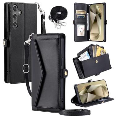 Imagem de Furill Capa carteira para Samsung Galaxy S24/S25 5G com alça de pulso, alça de ombro, suporte para cartão, à prova de choque, de couro PU macio, com bolso magnético, suporte, capa para celular S 24