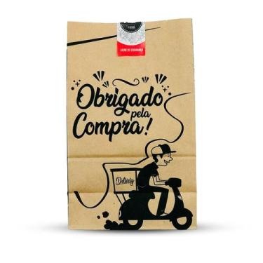 Imagem de Saco Saquinho Kraft Para Delivery Estampado Econômico Entregas Aliment
